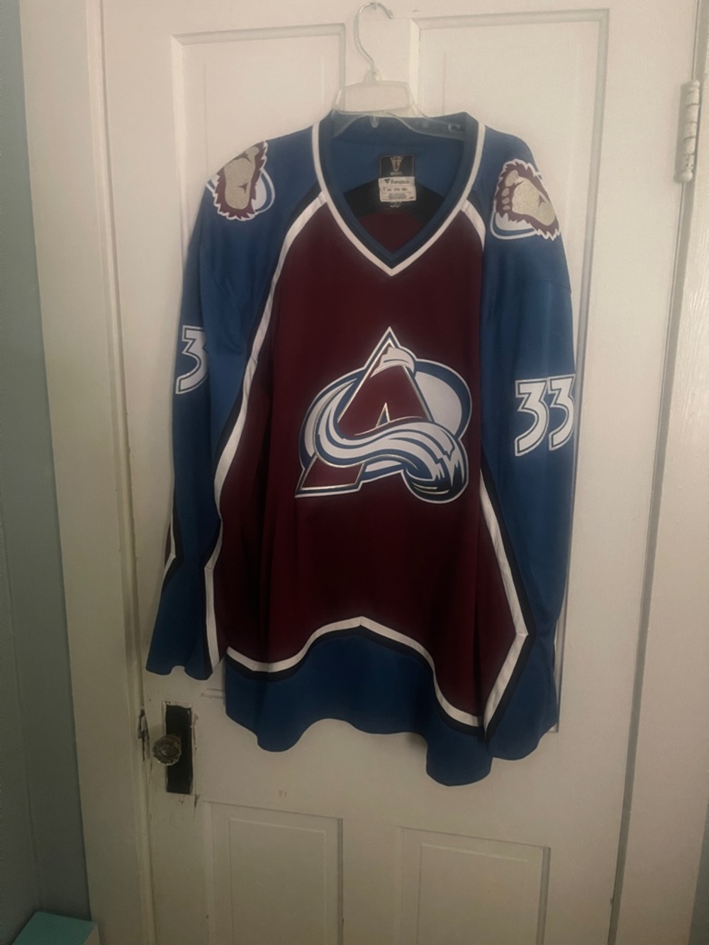 Patrick Roy Fanatics Blue and Burgundy Vintage Hockey Jersey Tag 3XL
